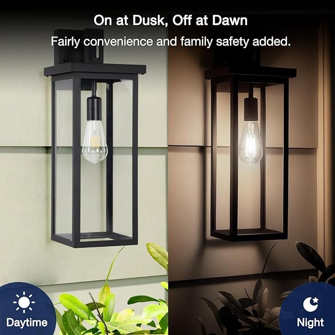 FLSNT Dusk to Dawn Outdoor Sensor ST19 LED Edison Bulb, 5000K Daylight, 8W (100W Eqv.), 1400LM,Vintage Filament E26 Base, Auto On/Off Photocell Automatic for Energy-Efficient Outdoor Lighting, 2 Pack