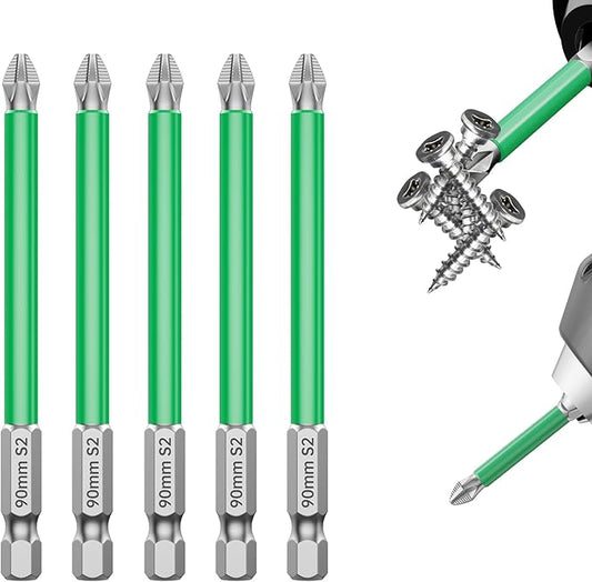 HUHAO 5Pcs High Magnetic Screwdriver Bit Set,S2 Alloy Steel Anti-Slip Drill Bit,1/4 Inch Hex Shank,Phillips Impact Screwdriver Bits Sets Waterproof Impact Batch Head for Electric Hand Tool,90mm