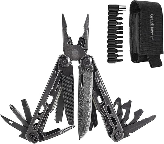 Multitool, 25-in-1 Spring Loaded Pliers Multi Tool, Each Tools with Safety Lock-Stainless Steel Multi-Tool, Propylene Sheath, Survival Gear for Camping, Hiking, Multi Plier, Pocket Knife