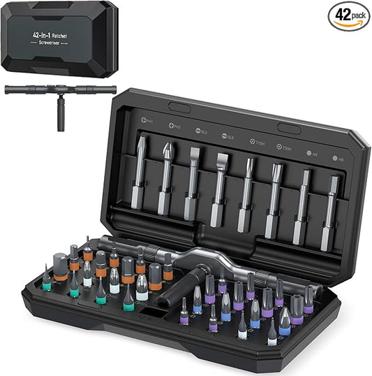 Upgraded 42 in 1 Magnetic Screwdriver Set, Ankilo DIY Ratchet Screwdriver Set Magnetic with 40 PCS Bits, Precision Repair Tool Kit for Tools Furniture Computer Bicycle Black