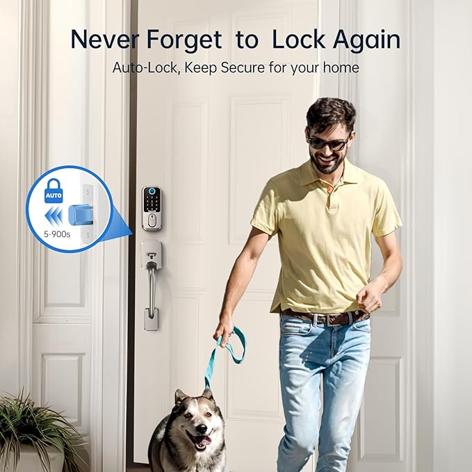 WiFi Fingerprint Smart Door Lock: Keyless Entry Door Lock Deadbolt with Handle,Hornbill Smart Locks for Front Door, Entry Door Keypad Lock Set, Electronic Digital Biometric Bluetooth Lock-Satin Nickel