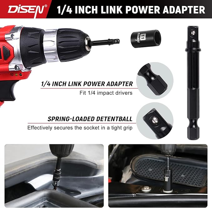 DISEN 94 PCS 1/4" Drive Impact Socket Set, Shallow & Deep Socket SAE(5/32"-9/16") & Metric(4-15mm), Torx Screwdriver Bit Set, 72T Ratchet Wrench Handle, CRV Tool Set with Adapter, Automotive Repair