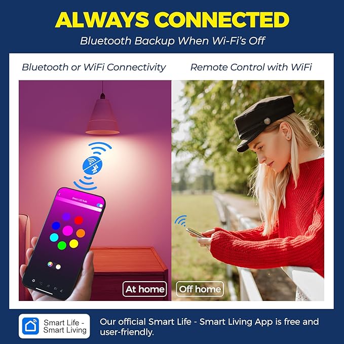 E12 Smart Light Bulbs 50W Equiv., G16.5 RGBCW Candelabra Chandelier Ceiling Fan Smart Bulb Works with Alexa/Google Home/Smart Life, 5W 550LM, 2.4G WiFi Bluetooth Bulb, ETL Listed, 1PC