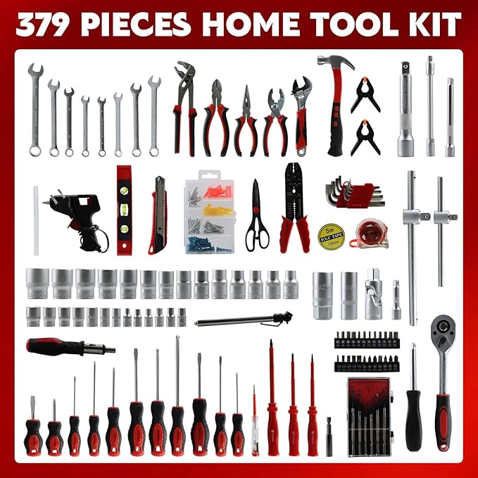 899pcs Home Repair Tool Set Kit for Men, Toolbox Storage Case with 4 Drawers, General Household Tool Kit with Rolling Tool Box, Tool Set Kit for Maintenance, Garden, Homeowner, Handyman -Silver