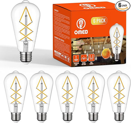 OMED Fishbone Filament LED Edison Bulbs, 60 Watt Equivalent ST64 E26 Dimmable Vintage Light Bulbs, 600Lumen 4000K Daylight White Spiral Old Fashioned Light Bulbs for Dining Room and Island Kitchen