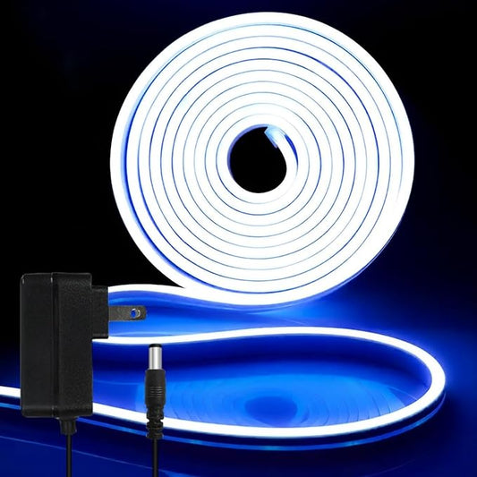 iNextStation 12V Blue LED Strip Lights 16.4FT, Flexible Silicone Neon Rope Light with Power Adapter, Waterproof, Cuttable, Dimmable & Linkable, for Cabinet, Ceiling, Wall, Bedroom, Kitchen, Garage
