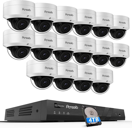 16 Channel Security Camera System, 16PCs 5MP Wired IK10 Vandal Dome PoE Camera Outdoor, Human Detection, Built-in Mic, Remote Access, 4K 16CH PoE NVR 4TB HDD for 24-7 Recording, PD54A1616-5M