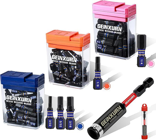 Impact Hex Screwdriver Bits Set,90 Pieces 1" Magnetic SAE (5/32",3/16",1/8",1/4") S2 Steel Multi Driver Bits and 1Pc Bit Holder with Storage Colorful Box