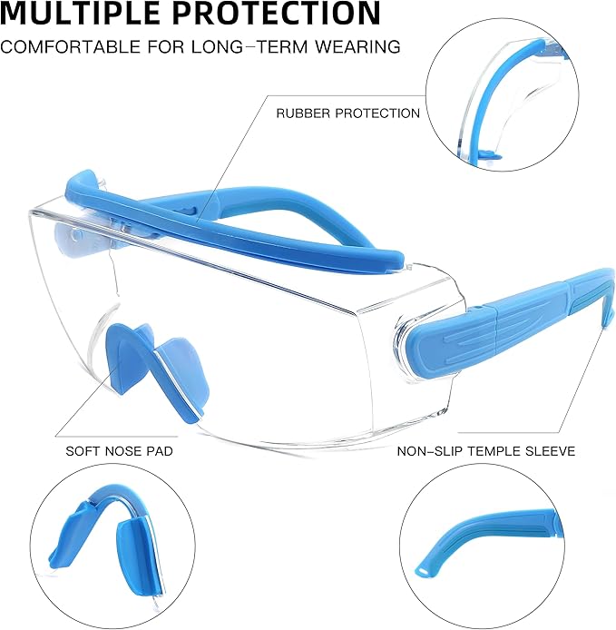 Safety Glasses Over Eyeglasses Anti Fog Safety Goggles Protective Glasses With Adjustable Frame For Men Women