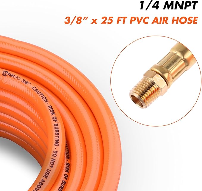 WYNNsky 3/8" X 25ft PVC Air Compressor Hose Kit With 17 Piece Air Tool and Air Compressor Accessories Kit