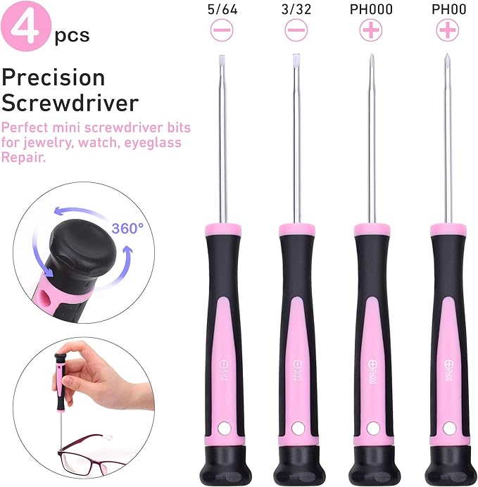 FASTPRO 12-Piece Pink Magnetic Screwdrivers Set with Slotted Phillips Screwdrivers and Precision Screwdrivers, Repair Tool Kit for Women with Storage Bag