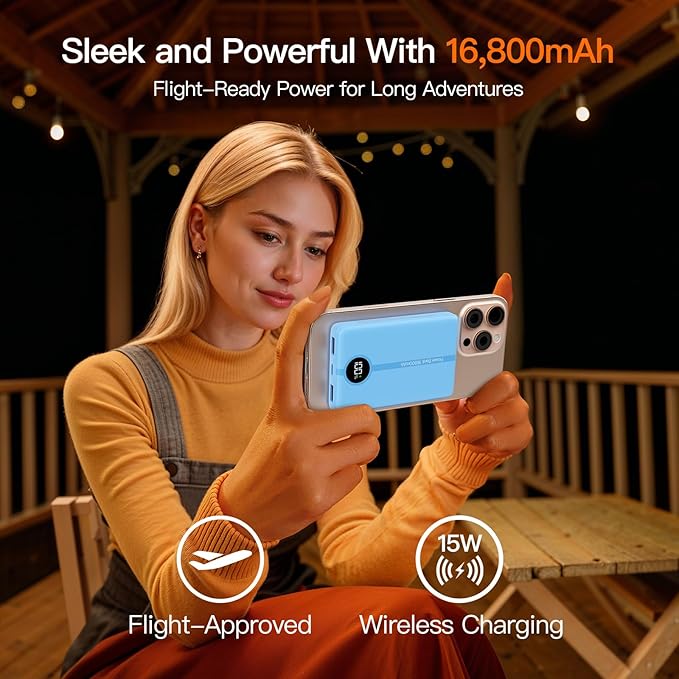 Magnetic Portable Charger, 16800mAh Wireless Power Bank, with 20W USB-C Fast Charging and LED Digital Display Magnetic Battery Pack, Compatible with iPhone 17/16/15/14/13/12 Full Series (2025)