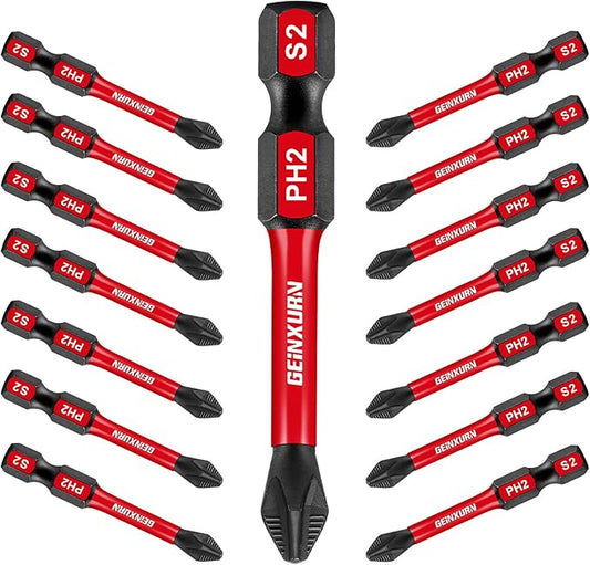 Impact Tough #2 Phillips 2 in. Anti-slip Head Insert Driver Bits,15Pack 1/4 Inch Hex Shank Cross Magnetic PH2 Screwdriver Bits Set