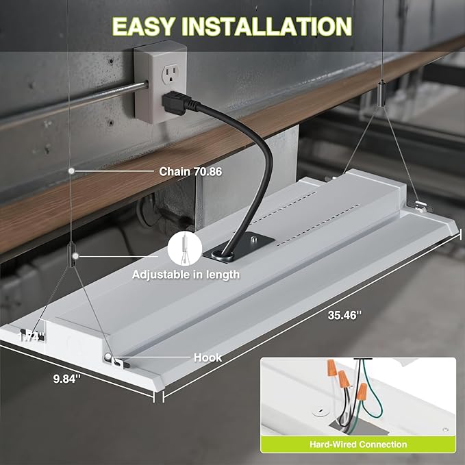 LED Linear High Bay Shop Light With Motion Sensor 300W, Larger Central Lighting Area, 45000LM, 100-277V, 0-10V, 5000K, Commercial Linear High Bay Led Shop Lights for Warehouse Industrial, 4 Pack, UL