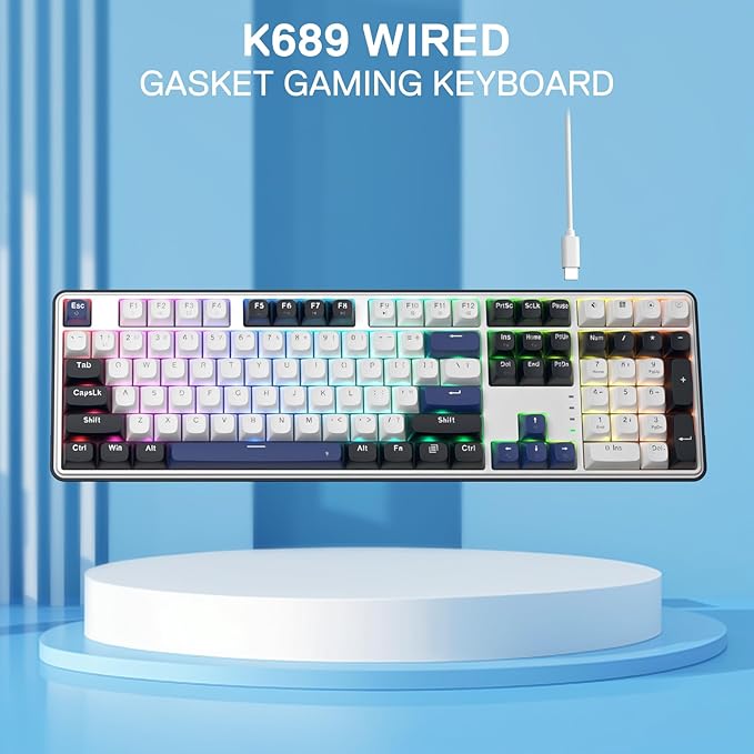 Redragon K689 Wired Gasket RGB Gaming Keyboard, 108 Keys Mechanical Keyboard w/Extra 4 Hotkeys, Upgraded Hot-swappable Socket, 3-Layer Noise Dampening, Mixed Color Keycaps, Custom Linear Switch