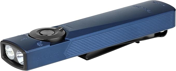 OLIGHT Arkfeld Ultra 1400 Lumens EDC Flat Flashlight, Rechargeable Compact Pocket Flash Light Combines White LED, UV and Green Beam, Triple Sources Perfect for Checking, Working (Navy Blue CW)