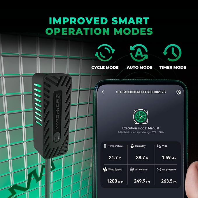 Mars Hdyro iFresh 4 Inch Smart Inline Duct Fan with Variable Speed Controller, 205 CFM App Control Ventilation Exhaust Fan for Grow Tents, Hydroponics