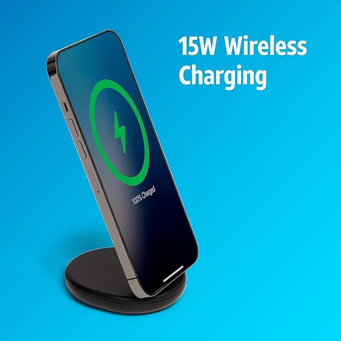 AT&T 15W Magnetic Qi Wireless Charging Stand Black Fast Charge Pad with Magnetic Alignment USB-C Power Delivery Case Friendly Compatible with iPhone Samsung Galaxy Google Pixel