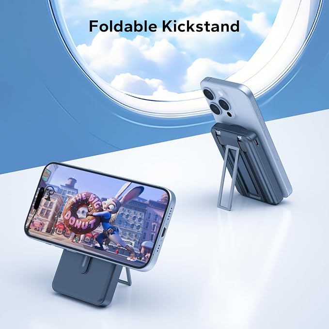 for Magsafe Portable Charger 10000mAh, Wireless Magnetic Power Bank for Apple Watch, 5 in 1 Fast Charging External Battery Pack with Cable and Stand for iPhone 16 Pro Max/15/14/13 Mini(Black)