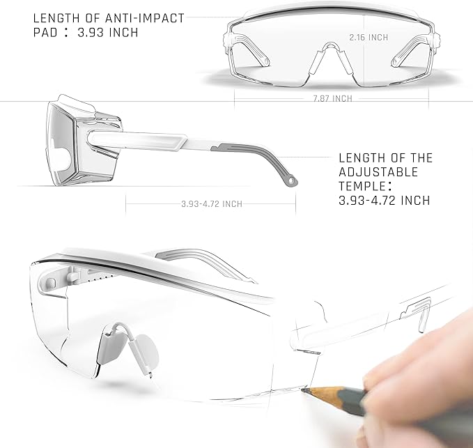 Anti Fog Safety Glasses Safety Goggles Over Glasses Protective Glasses with Anti Scratch Lenses Adjustable