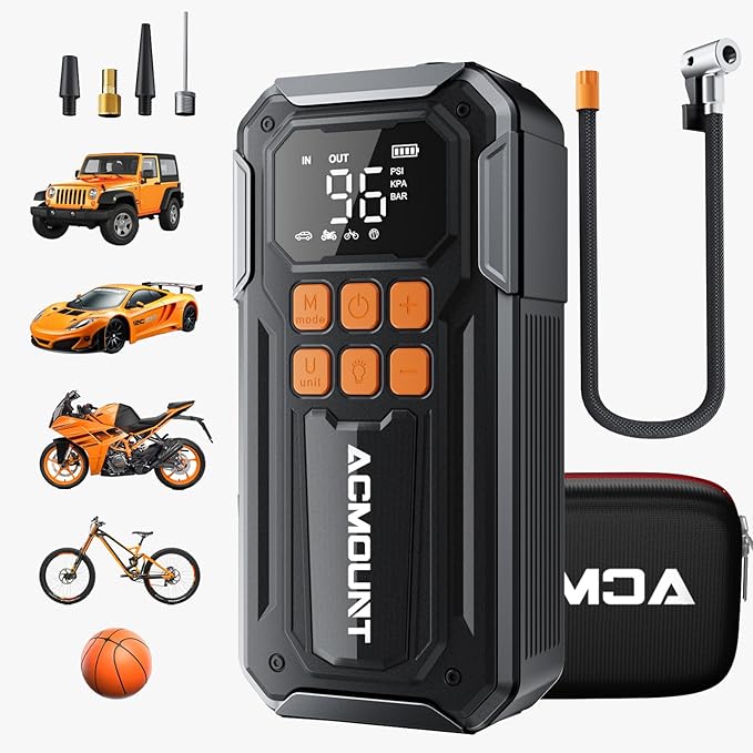 160PSI Tire Inflator Portable Air Compressor, 40LPM Cordless Air Pump with Digital Gauge for Car, Bike, Motorcycle, Ball, Auto Shut-Off, Powerful Battery, Emergency Light