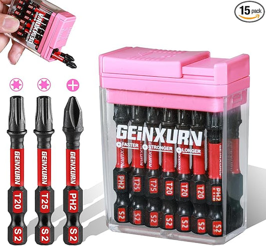 Impact Screwdriver Bits Set,15 PCS 2" Magnetic(PH2/T20/T25) S2 Steel Multi Driver Bits with Colorful Storage Box