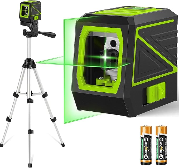 Professional Green Beam Pipe Locator Laser Level with Tripod, 100Ft Range for Utility Mapping, Pipe Alignment, and Conduit Installation, Self-Leveling, Includes Battery