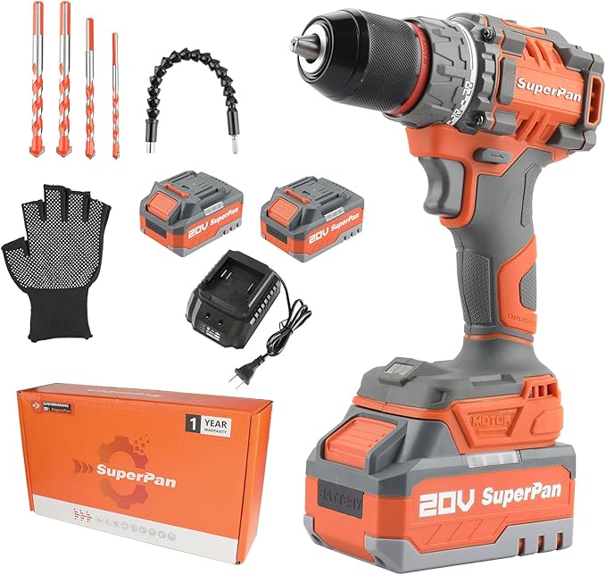 Cordless Drill Driver Kit, 20V High Performance, 1/2'' Keyless Chuck, 2×4.0 Ah Li-ion Battery, 2 Variable Speed Control, 20+1 Torque Setting, Versatile Drills For Electric Drilling and Screwing