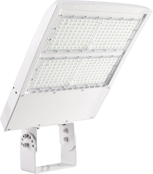 300W LED Parking Lot Pole Lights, Dimmable Shoebox Lights, 42,000LM, 5000K, Built-in 20KV Surge Protector, Yoke/Trunnion/Wall Mount, White Housing, DLC & UL Certified, 100-277VAC