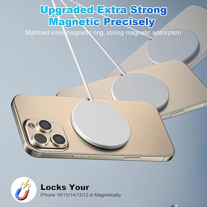 Magnetic Wireless Charger iPhone,Wireless Mag Safe Charger Magnetics Charger Pad USB C Charging Block and 10FT Mag-Safe Magnetic Chargers for iPhone 16 Pro Max/16e/15/14 Plus/13 Mini,AirPods Pro 2/3