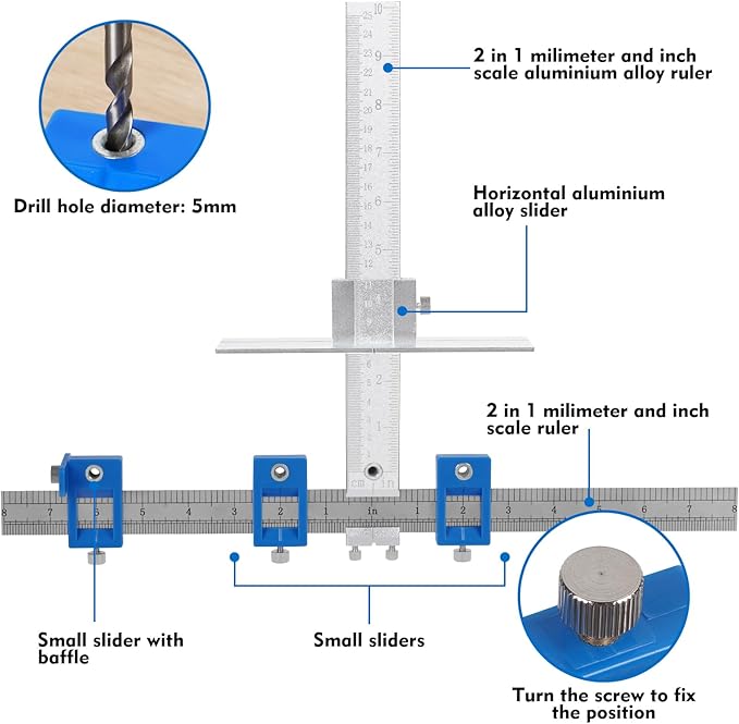Metal Cabinet Hardware Jig, Punch Locator Drill Guide,Wood Drilling Dowelling Guide for Installation of Handles Knobs on Doors and Drawer, Cabinet Template Tool for Handles and Pulls