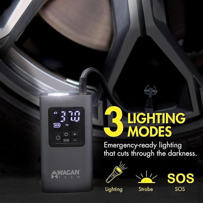 Wagan EL7317 Cordless Air Tire Inflator, 150PSI Portable Air Pump with Auto Shut-Off LED Light Handheld Air Compressor for Car, Bicycle, Motorcycle, Ball