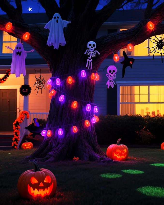 Purple Light Bulb and Orange Light Bulb, 24 Pack S14 LED Bulbs, Shatterproof 2 Watt Replacement Bulbs for Outdoor String Light, Decorative E26 Base Filament Halloween Light, 120V