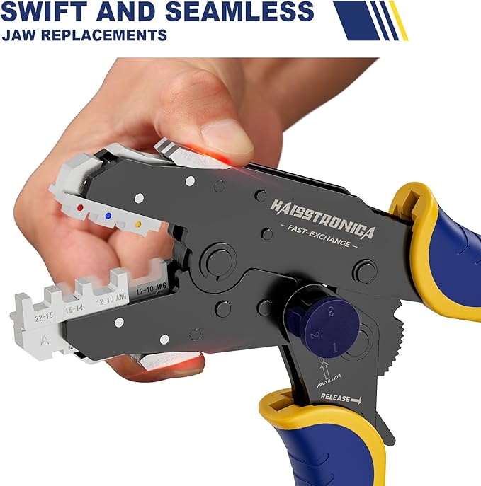 Haisstronica 8PCS Rapid Replace Ratchet Crimping Tool Set with Pressure Regulating, Automatic Wire Stripper Heat Shrink, Non-Insulated, Open Barrel, Solar, Ferrule Connectors