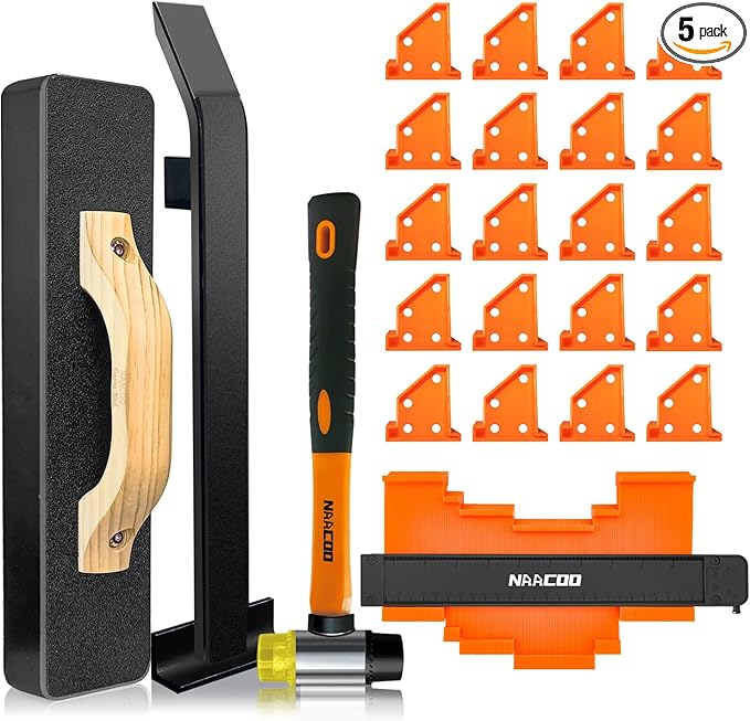 Laminate Flooring Tools,Vinyl Flooring Tools, Heavy Tapping Block, Heavy Pull Bar, 10”Contour Gauge, 20pc Upgrade Flooring Spacers, Rubber Mallet - Professional 5 in 1 Flooring Installation Kit