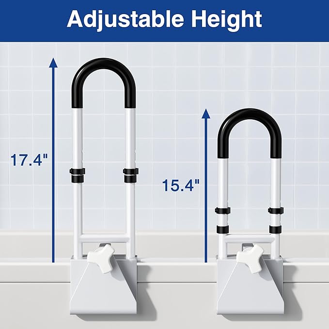 Adjustable Bathtub Safety Rail: Shower Grab Bar Handle for Seniors, Elderly, and Disabled, 14–18 Inch Height Range, Bathroom Safety Bars with Non-Slip Grip, Supports 300 lbs