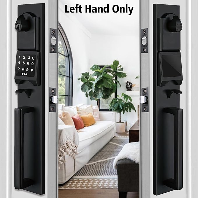 NEWBANG Left-Handed Matte Black Electronic Smart Handleset with Keypad Lock for Double Front Door（Keys Reserved）,MDHST2016DB-E-SET-LH