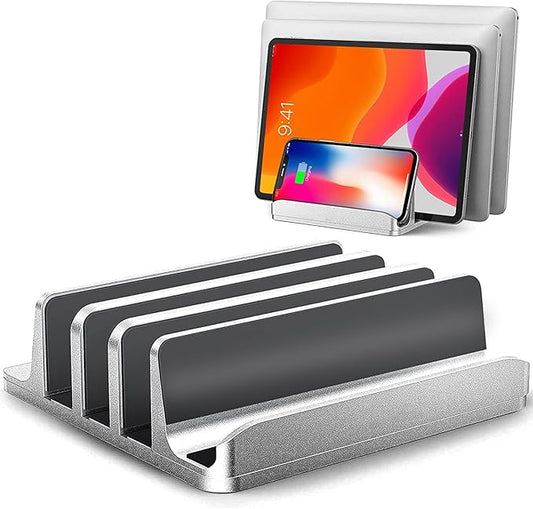 Vertical Laptop Stand [Updated Version],3-Slot Space-Saving Aluminum Desktop Stand Holder with Adjustable Dock Size Compatible for All MacBook/HP/Dell/Surface/Samsung/Chrome Book(Silver)