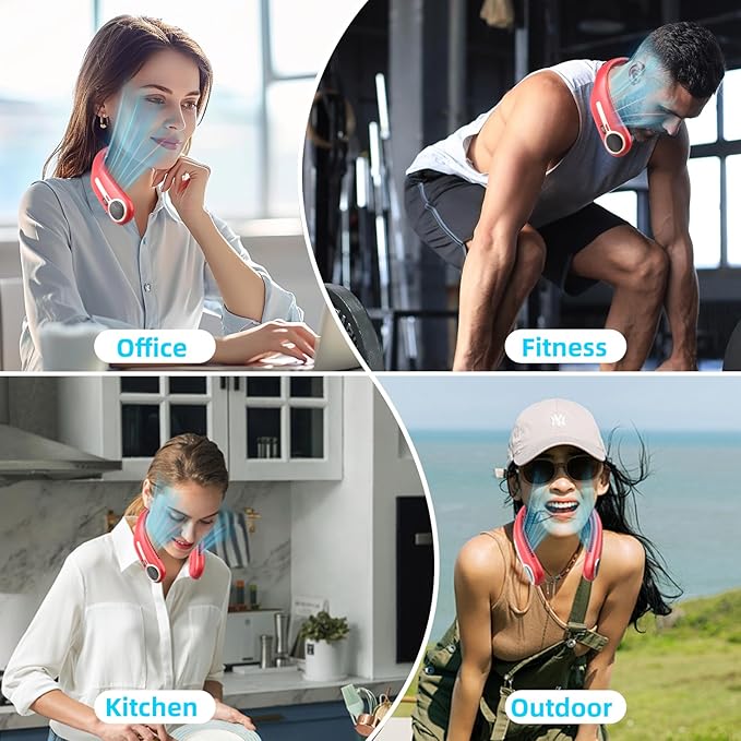 Portable Neck Fan,Hands Free Personal Wearable Bladeless Fan,6000mAh USB Rechargeable,360° Cooling,LED Display,4-Speeds,Birthday Gifts for Men Women Dad Mom,Outdoor Indoor Travel Camping (Red)