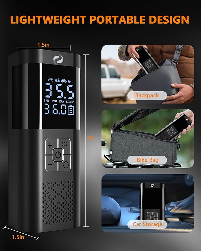 Tire Inflator Portable Air Compressor, Portable Air Pump with Pressure Gauge, Electric Tire Pump Battery 150PSI 12V DC, Cordless Tire Inflator with LED for Car Motorcycle Bicycle Ball