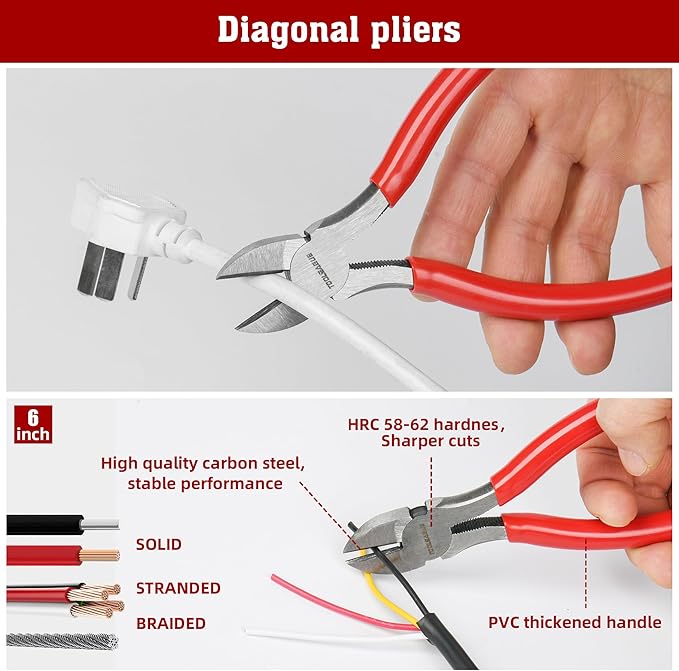 TOOLEAGUE 8Pcs Pliers Set with Storage Bag,Groove Joint,Long Nose,Slip Joint, Diagonal, Linesman Plier,Adjustable Wrench for DIY and Multi-Use