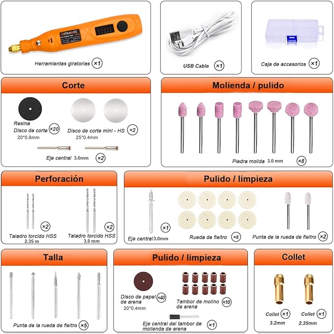 GOXAWEE Mini Cordless Rotary Tool Kit with 105pcs Accessories, USB Charging 5-Speed 18000rpm Multi-Purpose Art Craft Tool with 3.7V Li-ion Battery for Handmade Crafting and DIY Creations