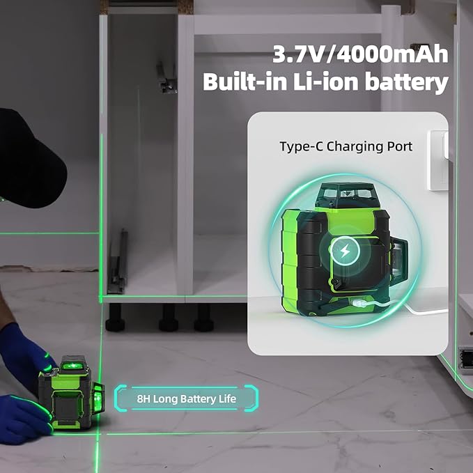 Huepar Laser Level 360° with Tall Tripod, Self Leveling Rechargeable Lazer Leveler for Construction and Picture Hanging, Nivel Laser with Pluse Mode for Outdoor, Hard Carry Case, 50" Tripod, Glasses