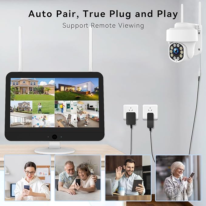 5MP Wireless Home Security Camera System with 12.5" Monitor, 4PCS CCTV PTZ Camera Security System Support 5G/2.4G WiFi, Motion Detection, Color Night Vision, 4K 10CH NVR with 1TB Hard Drive