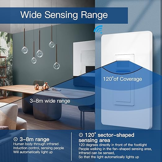 MOES Smart Motion Sensor Switch Single Pole, Needs Neutral Wire, Wi-Fi PIR Infrared Motion Activated Light Switch, Smart Life Tuya APP Remote Control Compatible with Alexa and Google, FCC Listed