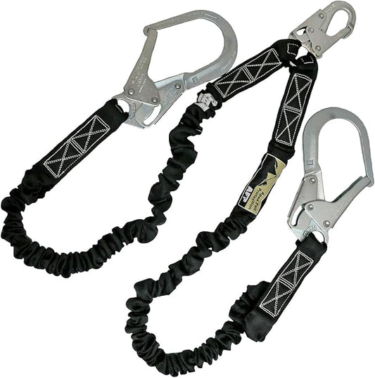 AFP 6FT Double Leg Internal Shock Absorbing Safety Fall Protection Lanyard with Dual Pelican Rebar & Snap Hook | Heavy-Duty Webbing | OSHA & ANSI Rated (Steel)