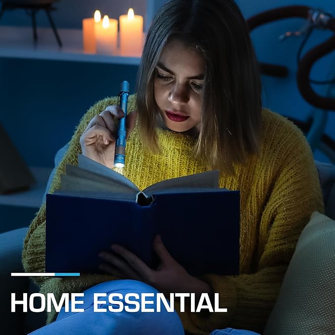 EverBrite Pen Light, Rechargeable Pen Flashlights, 300 Lumens Zoomable LED Small Flashlight with Clip, Memory Function, USB-C Cable Included, Pocket Size for Camping, Emergency, Mechanic, Blue