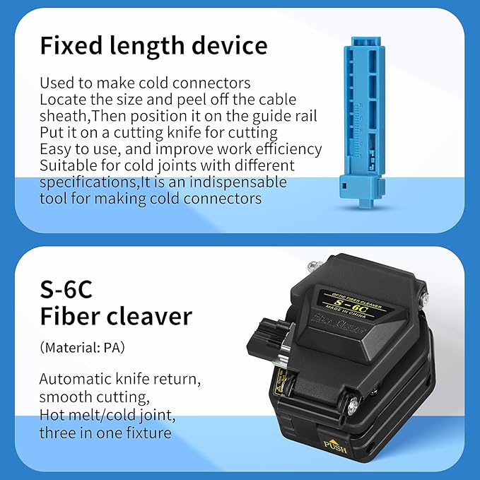 FTTH fiber optic tool kit 8-in-1 fiber optic terminal kit S-6C Optical Fiber Cleaver equipped with VFL15KM fiber optic tool kit Y710A optical power meter -70~+10dbm fiber stripping pliers