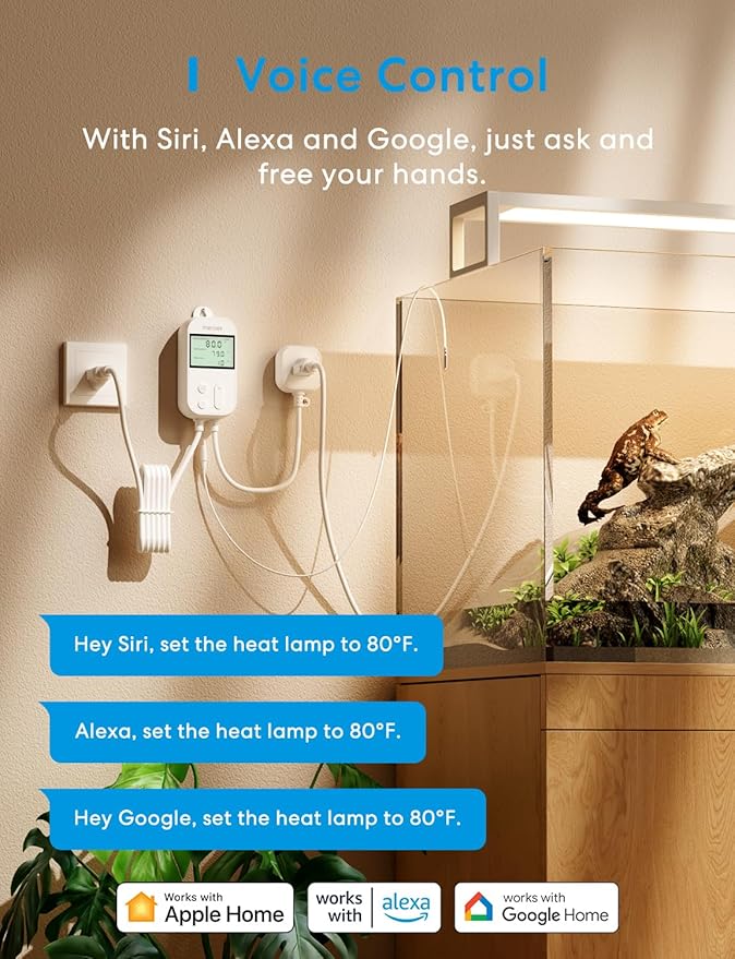 meross Smart Temperature Controller 15A 1800W, Smart Wi-Fi Thermostat Controlled Outlet Plug Works with Apple Home, Alexa, Google Home for Heating Cooling Homebrew Fermentation Reptiles Greenhouse