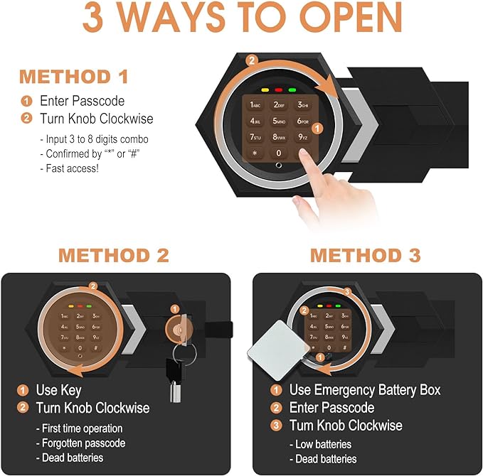 5.3 Cuft Home Safes Fireproof Waterproof, Anti-Theft Large Lock Box, Fire Safe Box With Digital Keypad & 3 Removable Shelves and Led Light, Fireproof Box for Home Money Documents Valuables